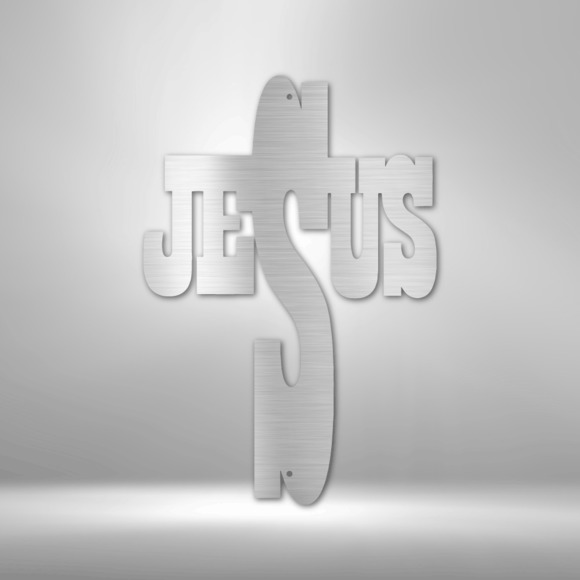 Scripture Sign Jesus Cross Steel Sign Laser Cut Powder Coated Home & Office Met